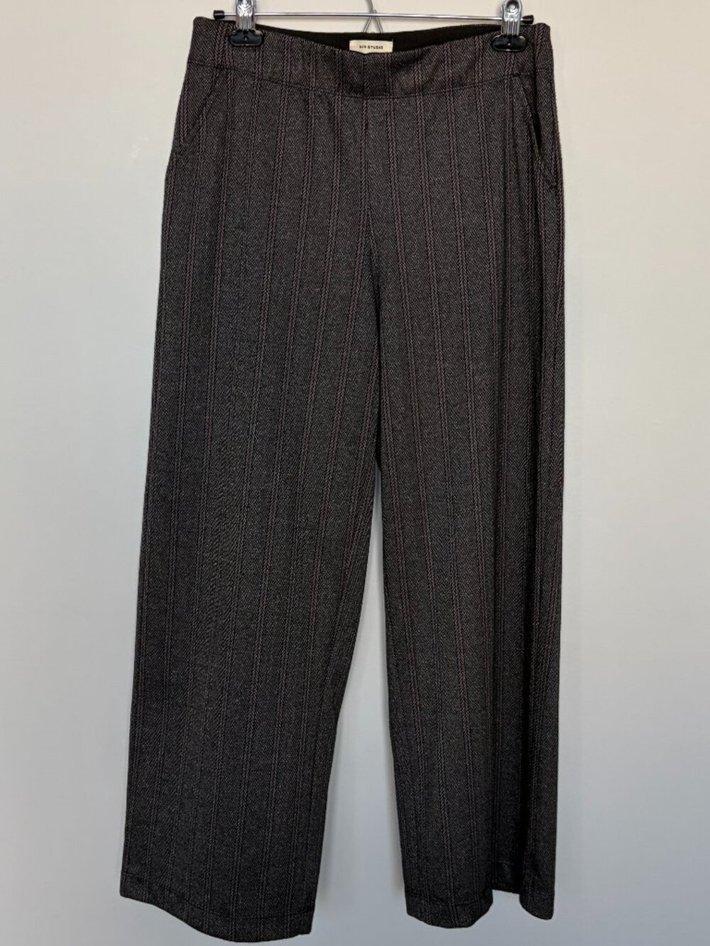 Max Studio Gray/Black/Maroon Wide Leg Herringbone Knit Trousers L